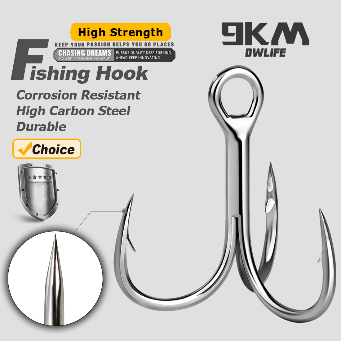 Fishing Hook Offset - 9KM Saltwater Treble Hooks 3X Strong