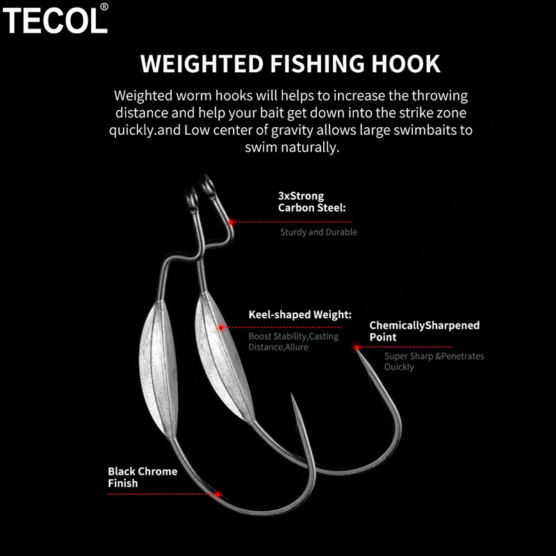 TECOL 3PCS 6/0 8/0 10/0 Weight – Fishing Hook Offset Bewertung und Preis